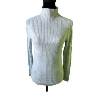 LOFT Womens Light Gray Ribbed Mock Neck Sweater Medium